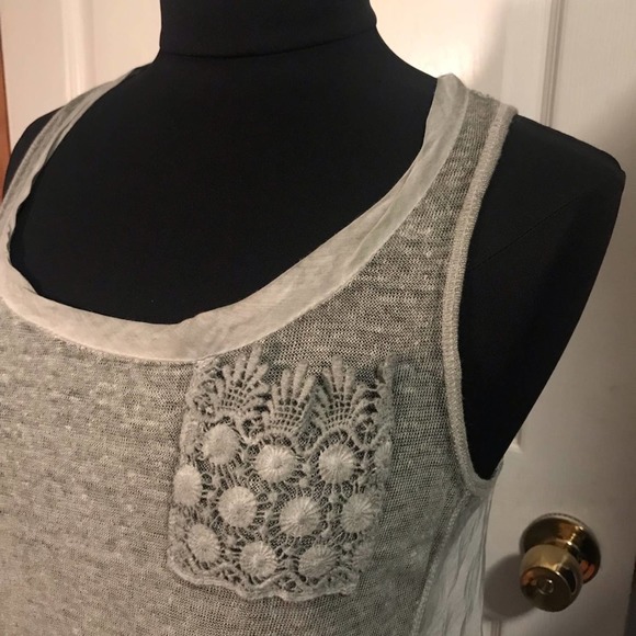 Uno Pui Uno Silk Cotton Blend Tunic Tank Top with Crochet Lace Detail S - Picture 3 of 5